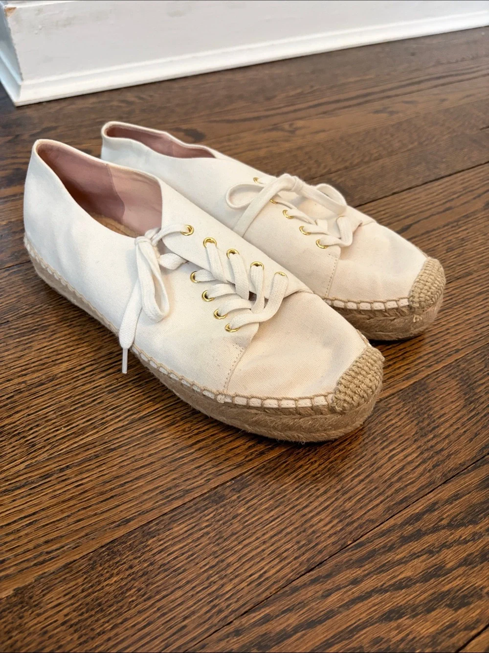 J.Crew size 8.5 Canvas Espadrille Lace-Up Sneakers in Cream - Women's